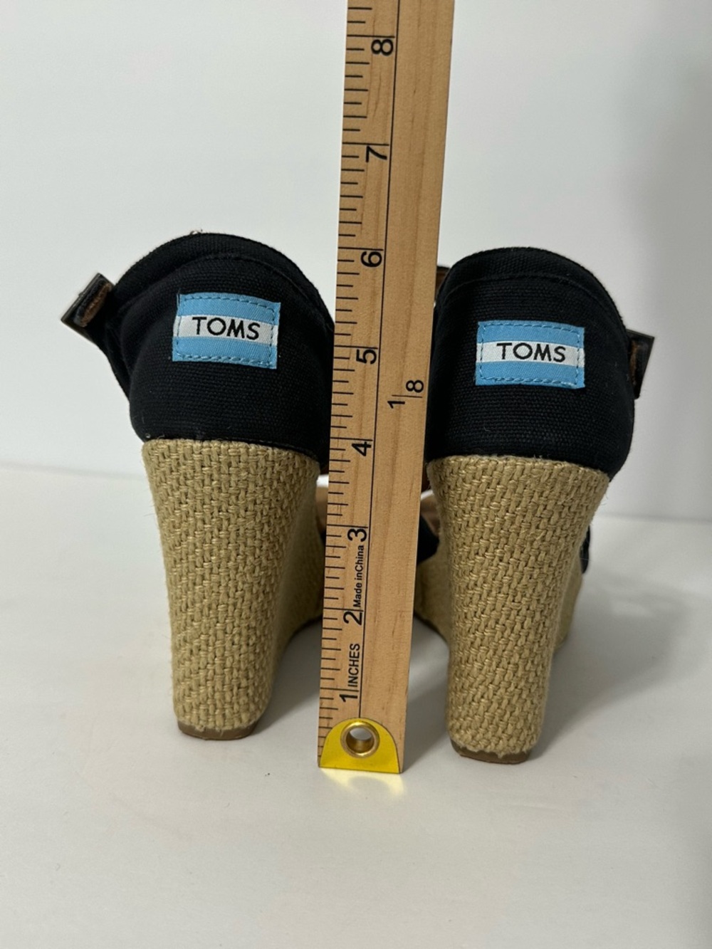 Toms Sandals 8W Black Ankle Strap Espadrille Wedge Strappy Boho Resort Coastal - Picture 5 of 10